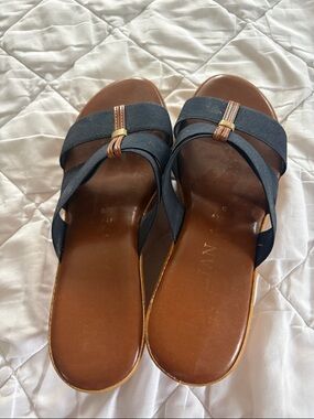 Italian Women's Navy Blue Slide Sandals with Gold Accent